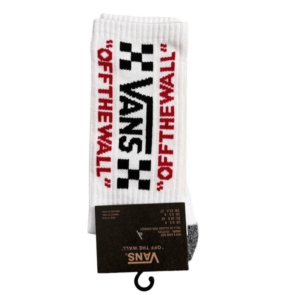 Vans Crew Socks Mens Womens 6.5-9 White Red‎ Black Off The Wall Athletic Comfy